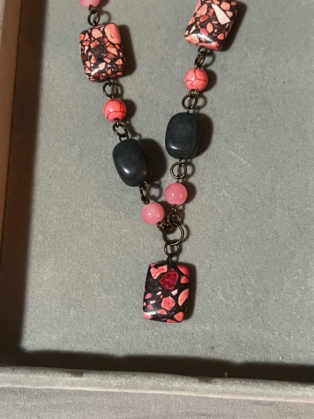 Pink and Gray Beaded Women's Necklace
